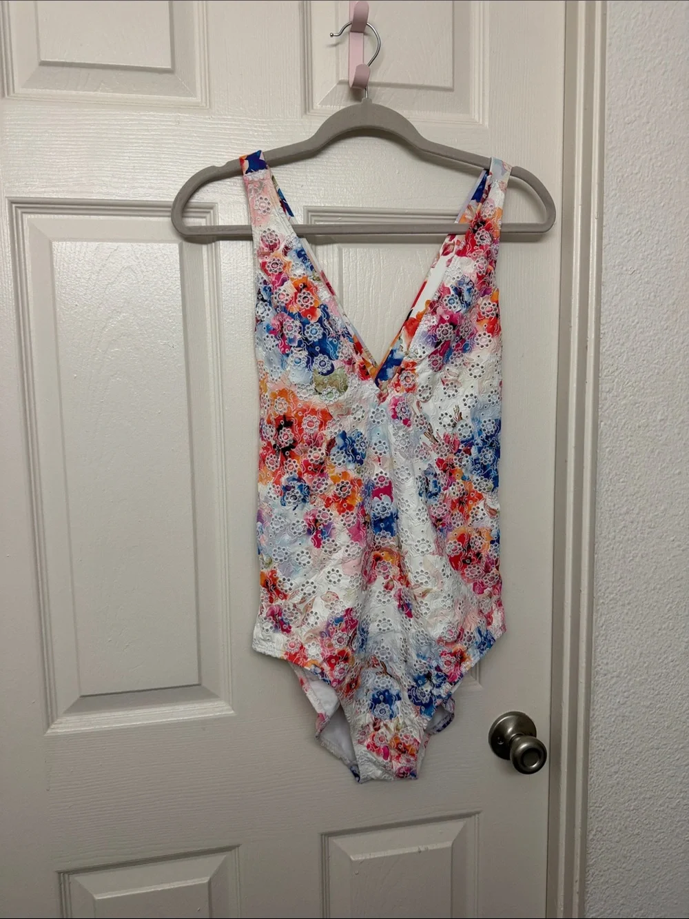 Johnny was White Floral Eyelet One-Piece Swimsuit